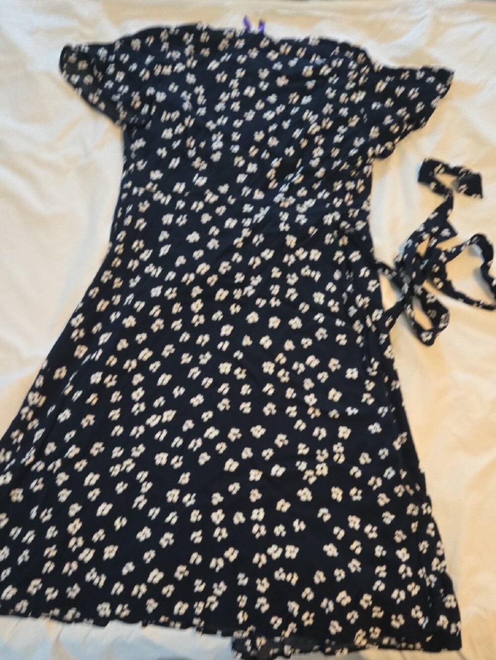 Seraphine Navy Wrap Dress with White Floral Print (Maternity/Nursing Friendly) - Picture 3 of 4